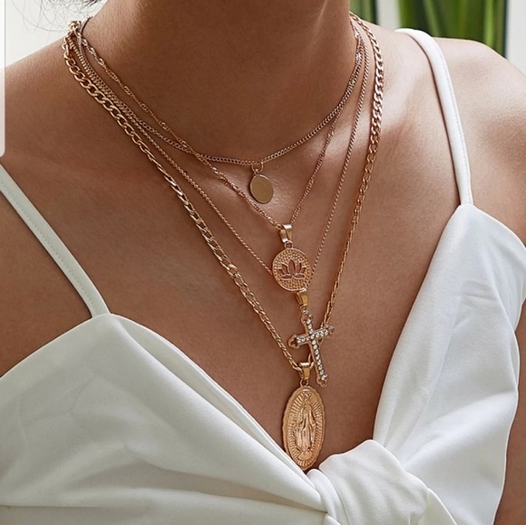 Nikkiwallflower Jewelry - *Blanche* Cross and Medallion Layered necklace